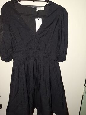 billy j Women’s 12 Black Solid Erin Mini Dress V-Neck 3/4 Sleeve Zip